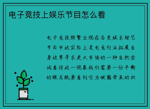 电子竞技上娱乐节目怎么看